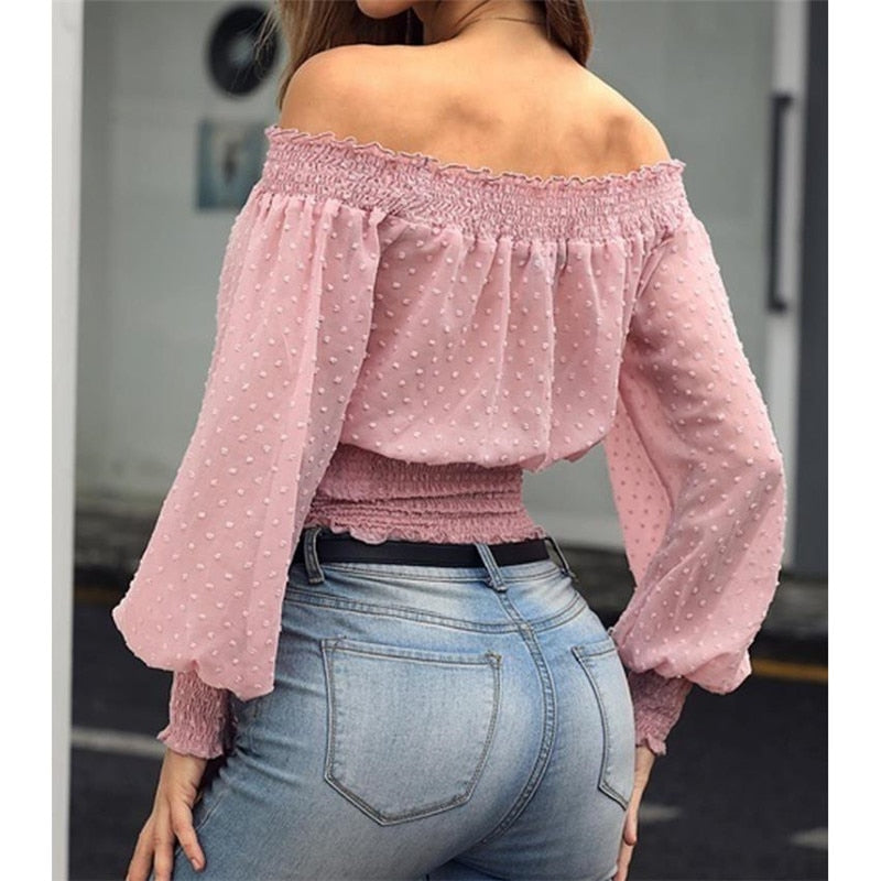 Puff Sleeve Off Shoulder Blouses-Tops