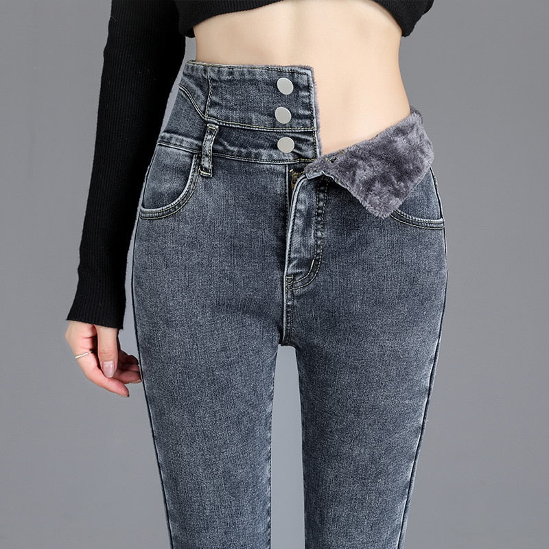 Katalina Winter Thick Fleece High-waist Warm Skinny Jeans-Bottoms