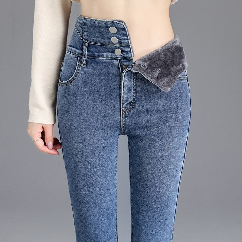 Katalina Winter Thick Fleece High-waist Warm Skinny Jeans-Bottoms