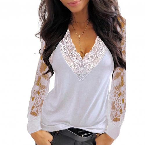 Poppy Lace Blouse Deep V Neck-Tops