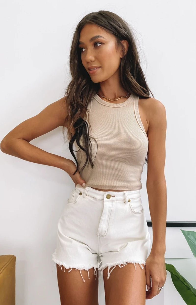 Gwendolyn Off Shoulder White Tank-Tops