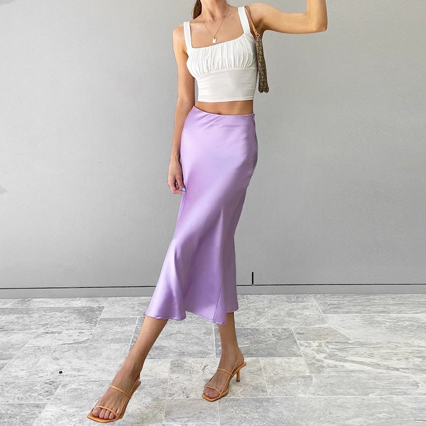 Legacy Solid Satin Silk Skirt-bottoms