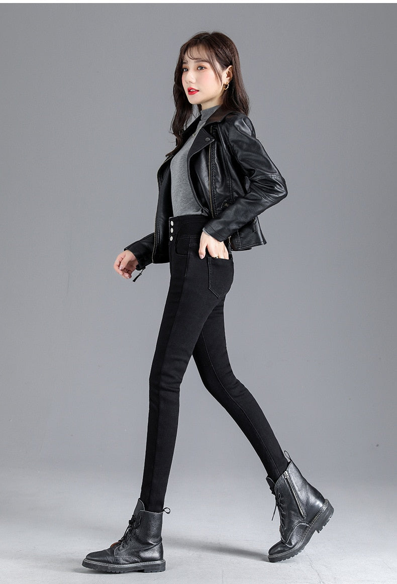 Katalina Winter Thick Fleece High-waist Warm Skinny Jeans-Bottoms