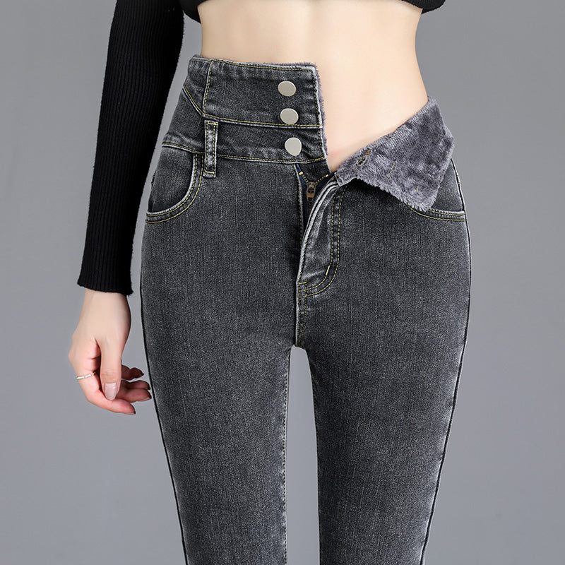 Katalina Winter Thick Fleece High-waist Warm Skinny Jeans-Bottoms