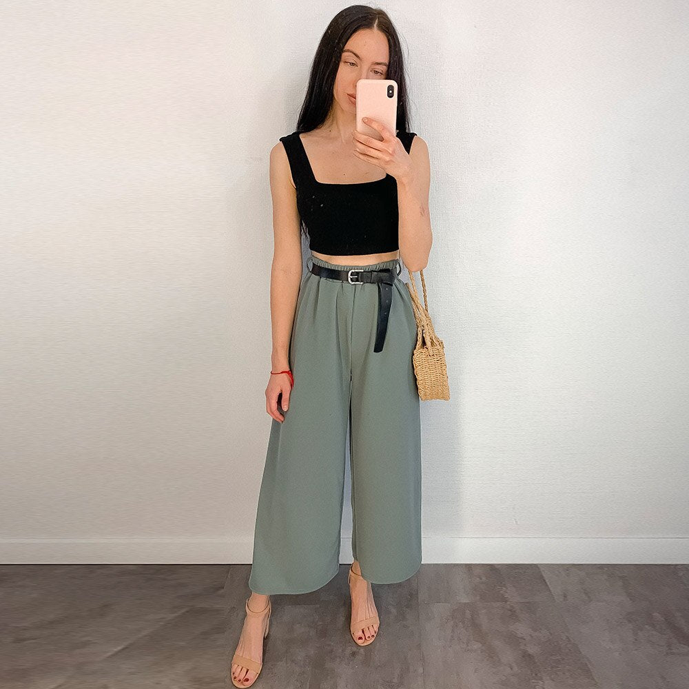 Ailani Solid Wide Leg Pants-Bottoms