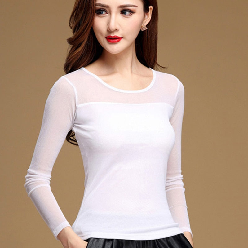 Joy Mesh Elastic Blouse-Tops