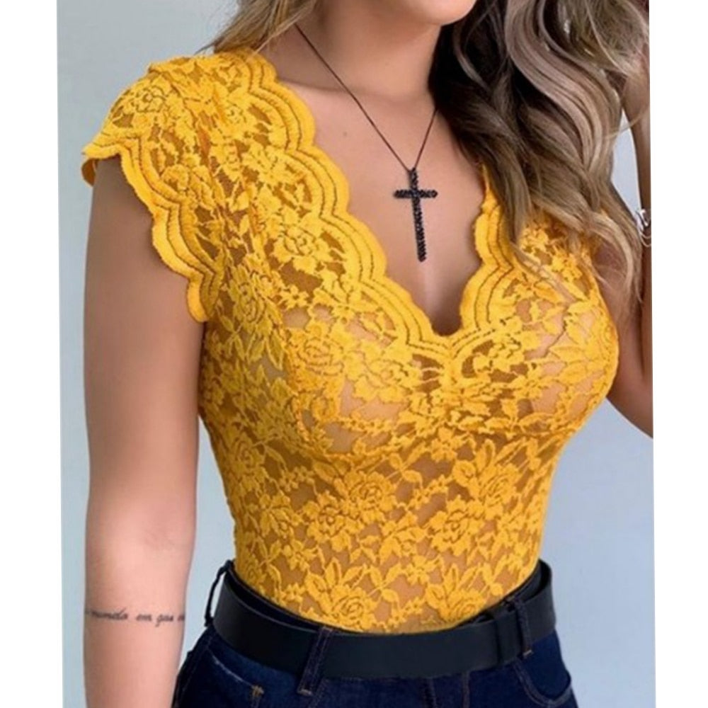 Lace Sleeveless Blouses-Tops