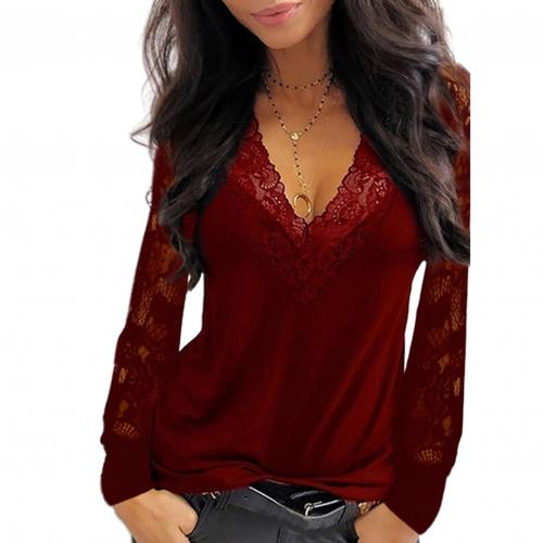 Poppy Lace Blouse Deep V Neck-Tops