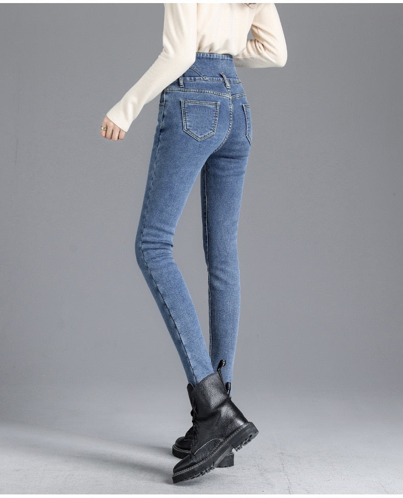 Katalina Winter Thick Fleece High-waist Warm Skinny Jeans-Bottoms