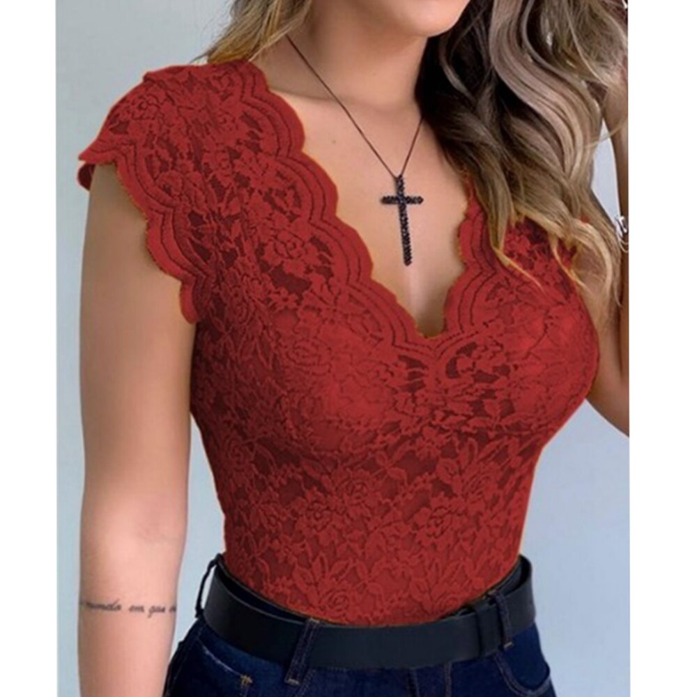 Lace Sleeveless Blouses-Tops