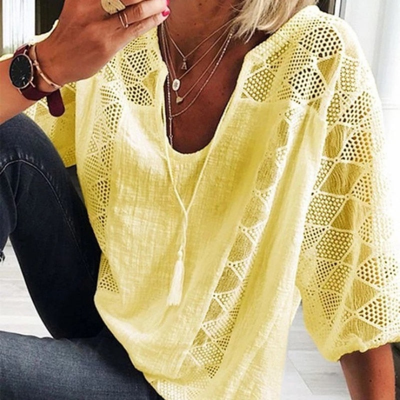 Anaya Lace Stitching Blouse-Tops