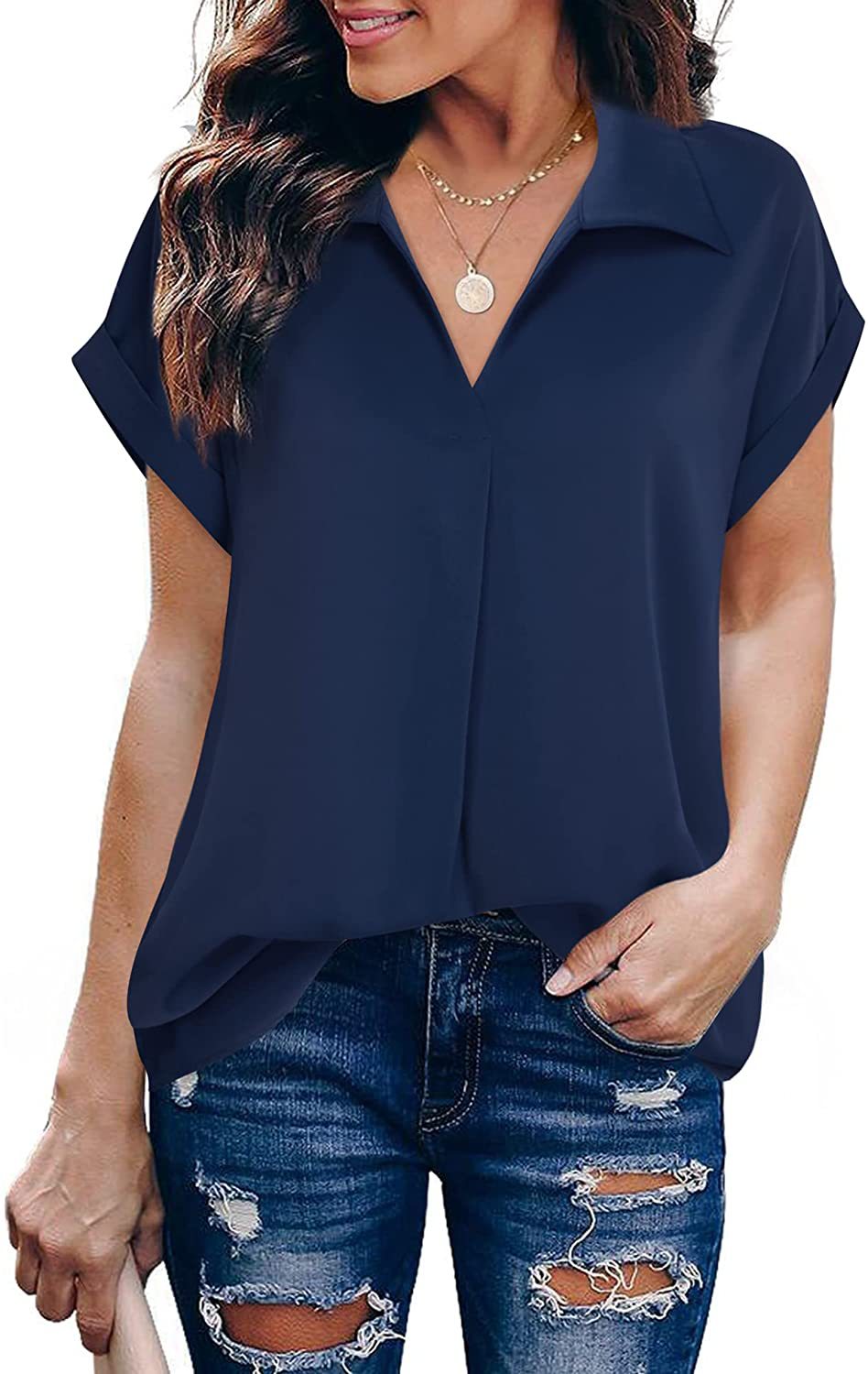 Arielle Short Sleeve Chiffon Blouse-Tops