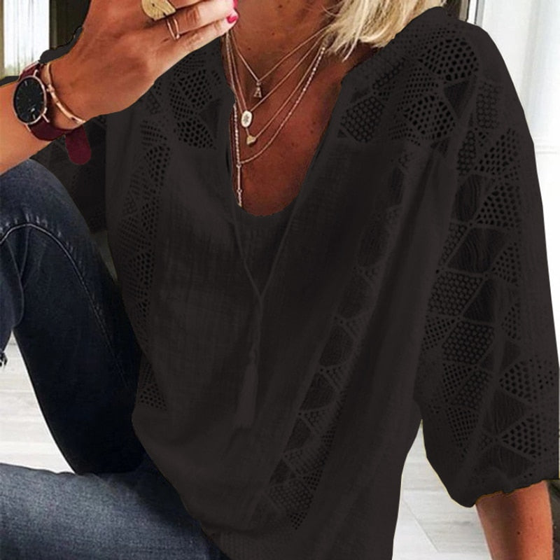 Anaya Lace Stitching Blouse-Tops