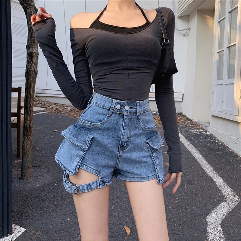 Averie Sexy Hollow Denim Short-Bottoms