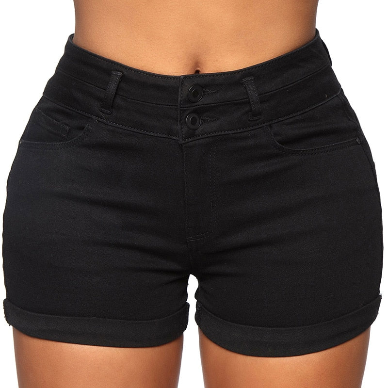 Kora Cotton Stretchy High Waist Jean Shorts-Bottoms