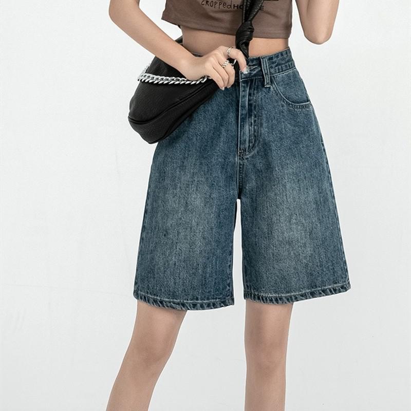 Jimena Solid Knee-length Denim Shorts-Bottoms