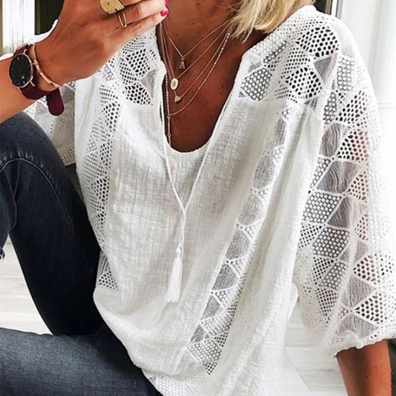 Anaya Lace Stitching Blouse-Tops