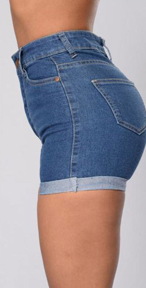 Edith Dark Blue Jean Shorts-Bottoms