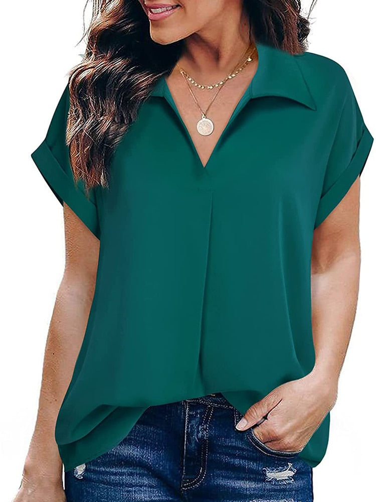 Arielle Short Sleeve Chiffon Blouse-Tops