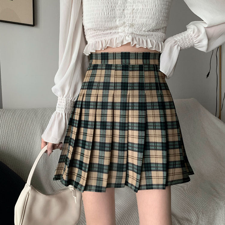 Matilda Plaid Pleated Skirt-Bottoms