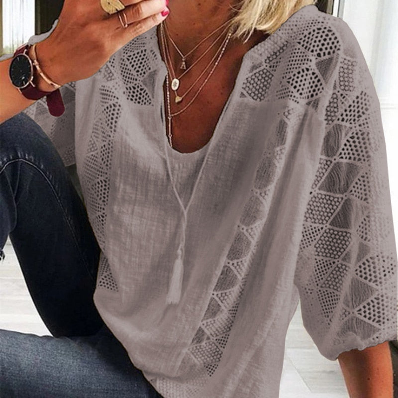 Anaya Lace Stitching Blouse-Tops