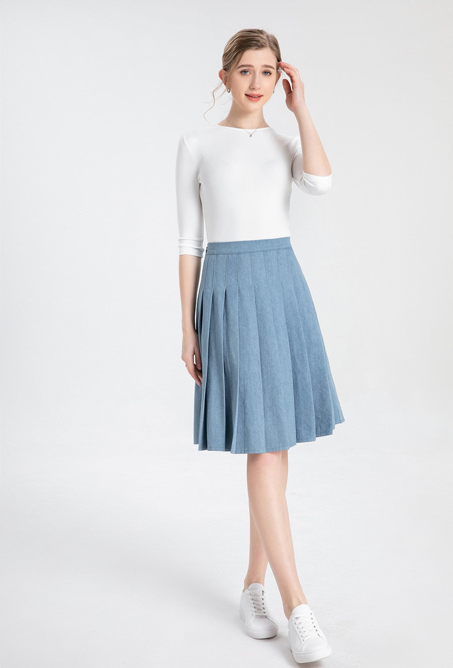 Navy pleated skirt-Bottoms