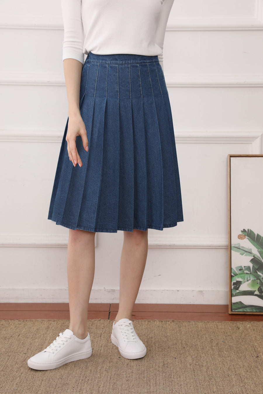 Navy pleated skirt-Bottoms