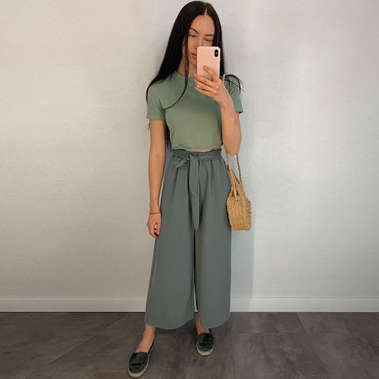 Ailani Solid Wide Leg Pants-Bottoms