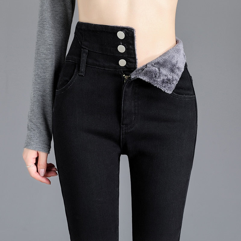 Katalina Winter Thick Fleece High-waist Warm Skinny Jeans-Bottoms