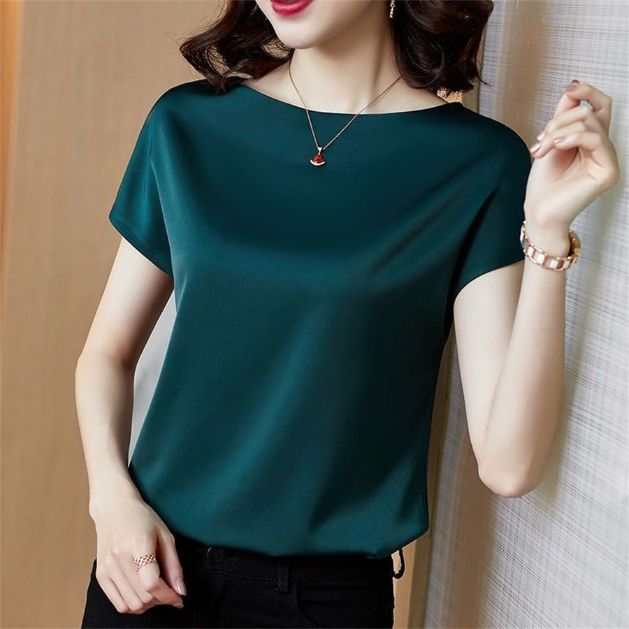 Alaya Short Sleeve O-Neck Blouses-Tops