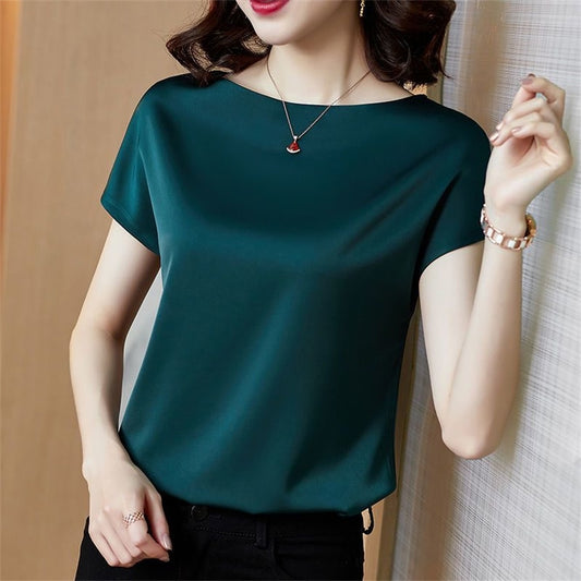 Alaya Short Sleeve O-Neck Blouses-Tops