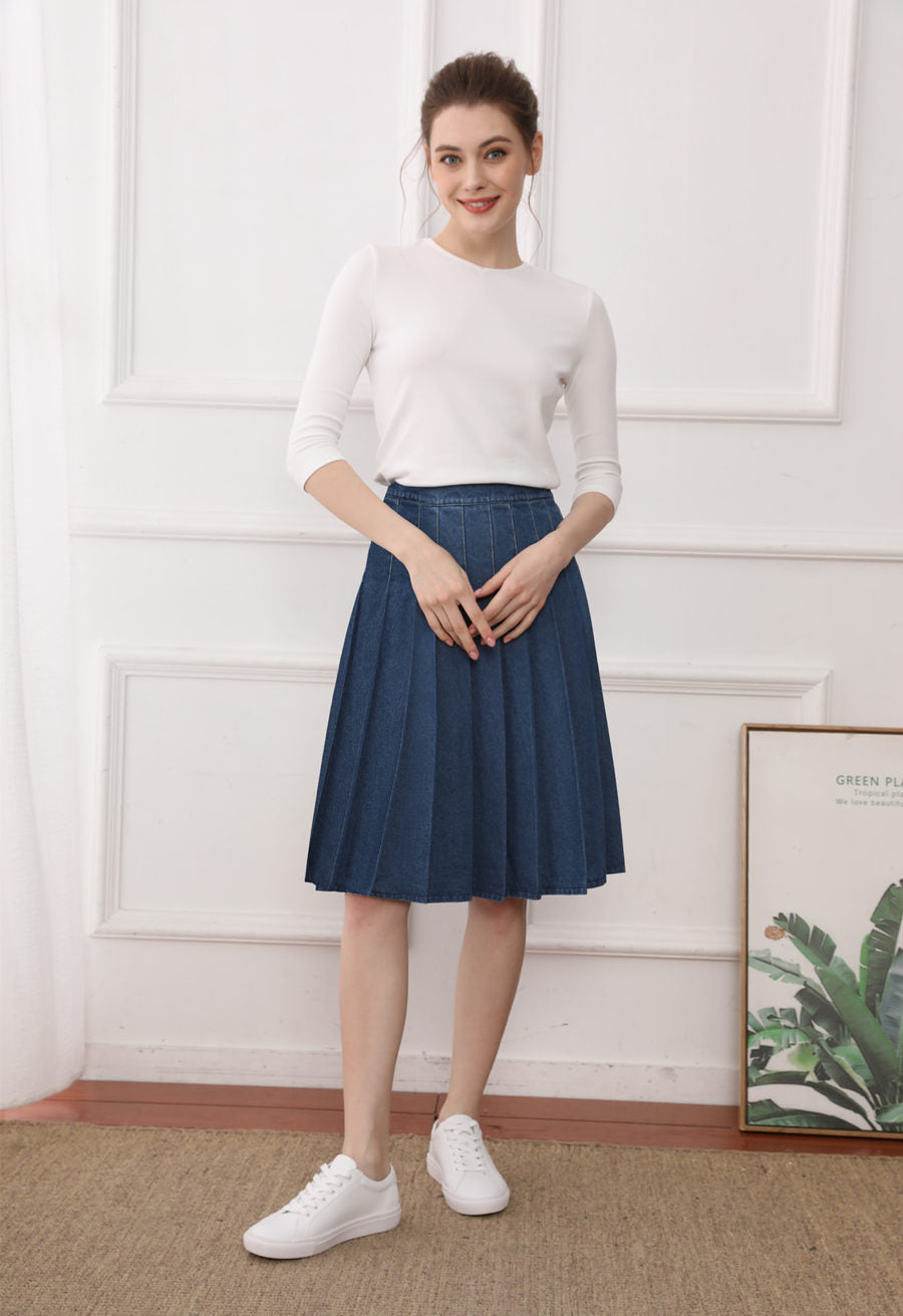 Navy pleated skirt-Bottoms